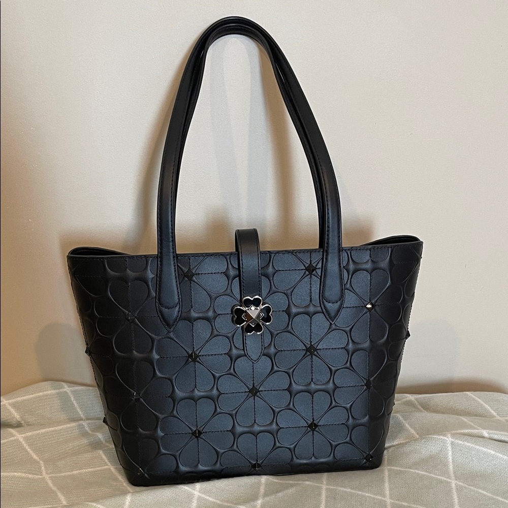 Kate Spade  Black embossed Floral Tote Bag
